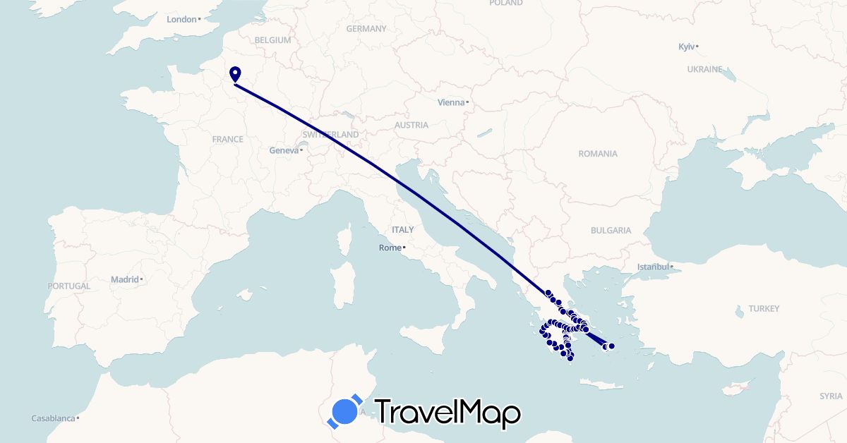 TravelMap itinerary: driving in France, Greece (Europe)